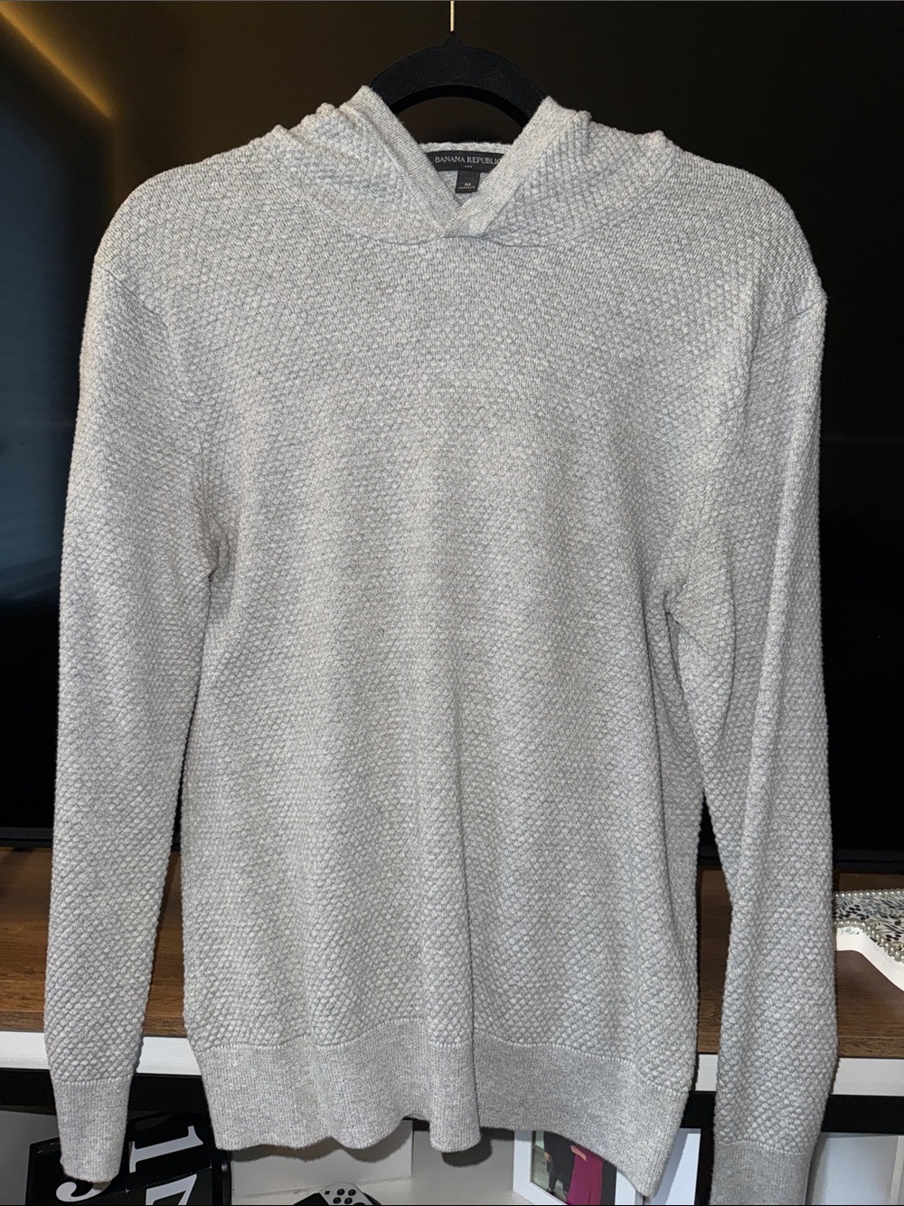 Banana Republic Men’s Light Gray Textured Crewneck Hoodie (Size Medium)